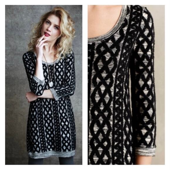 Anthropologie Dresses & Skirts - Anthropologie Moth Wool Textured Knit Long Sleeve Sweater Dress Size Medium Twee